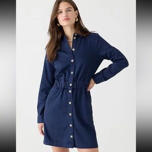 J.Crew $148 Women's Long-sleeve button-front chino dress, Navy, Sz 6